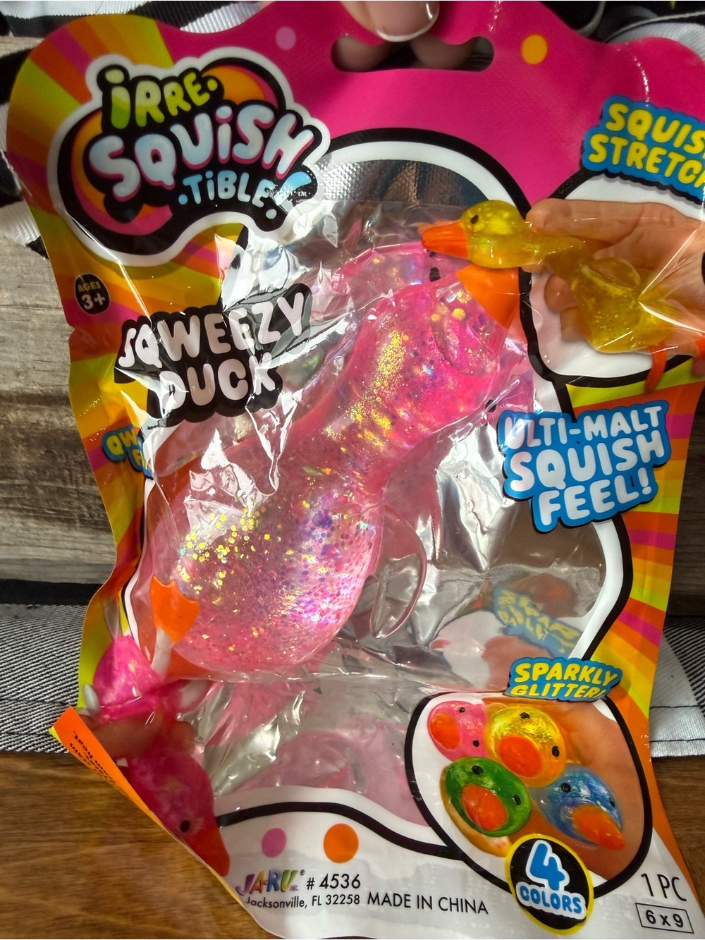 Sparkly Pink Squeezy Duck Plush Toy